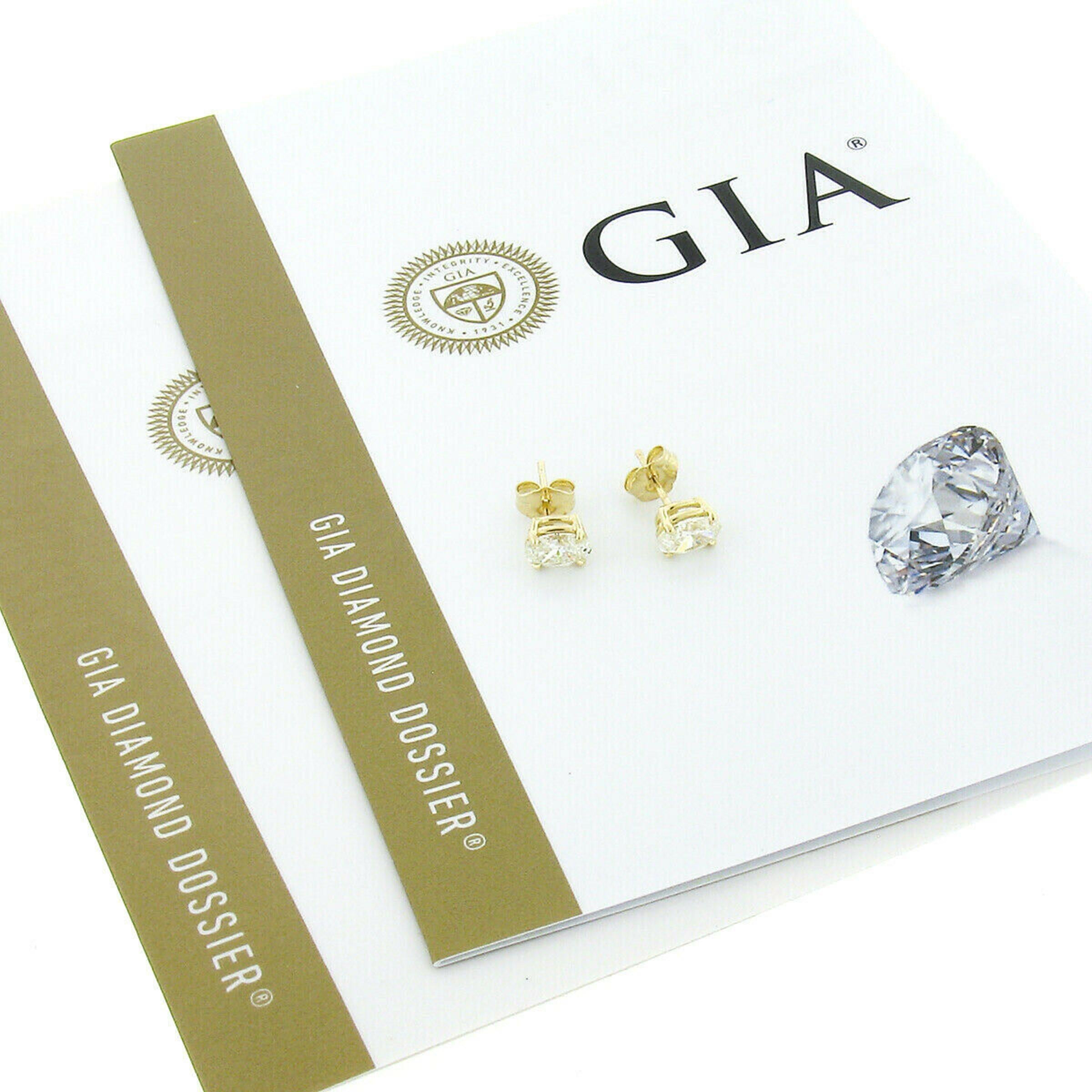 New 14k Yellow Gold 1.10ctw GIA Oval Brilliant Cut Prong Diamond Stud Earrings 2