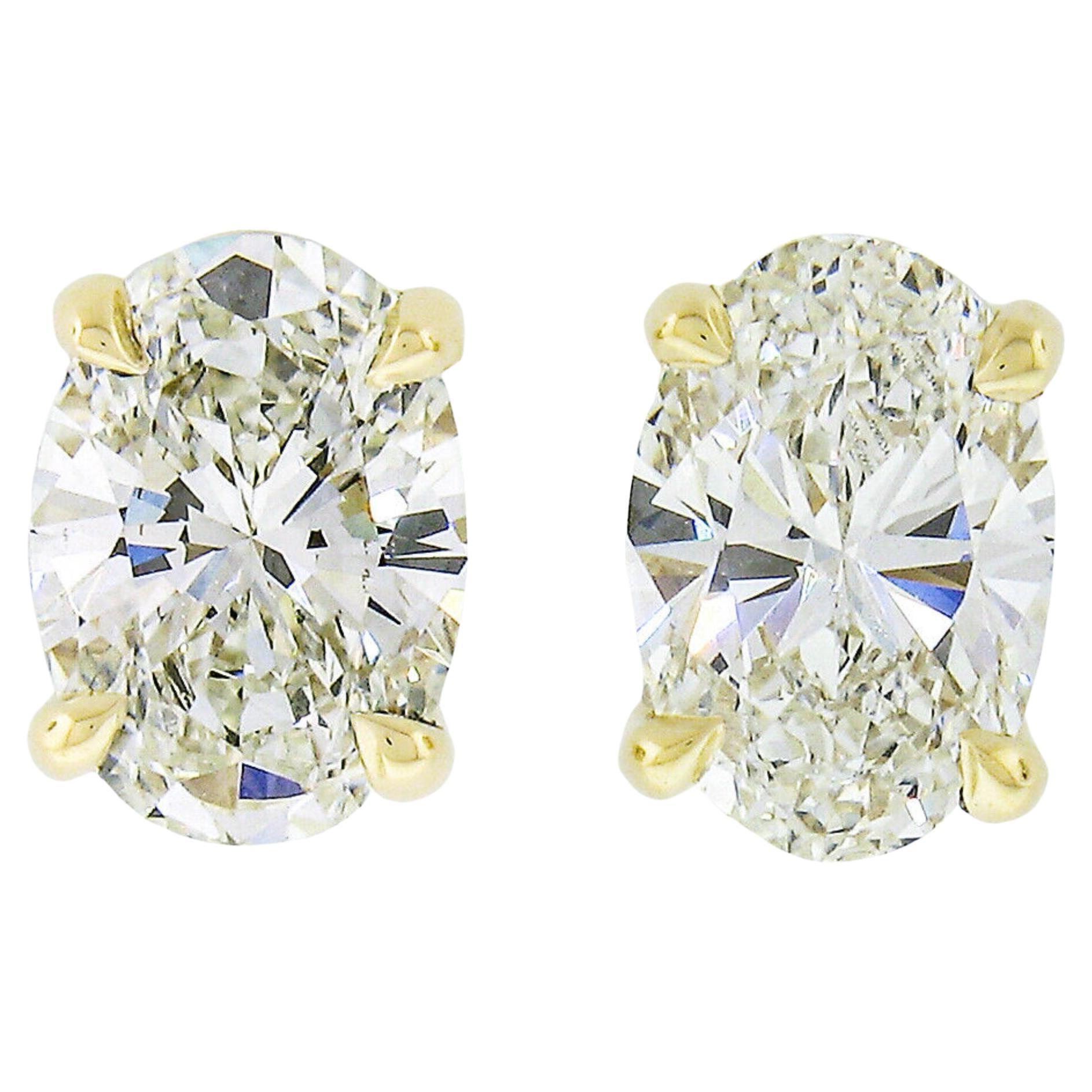 New 14k Yellow Gold 1.10ctw GIA Oval Brilliant Cut Prong Diamond Stud Earrings