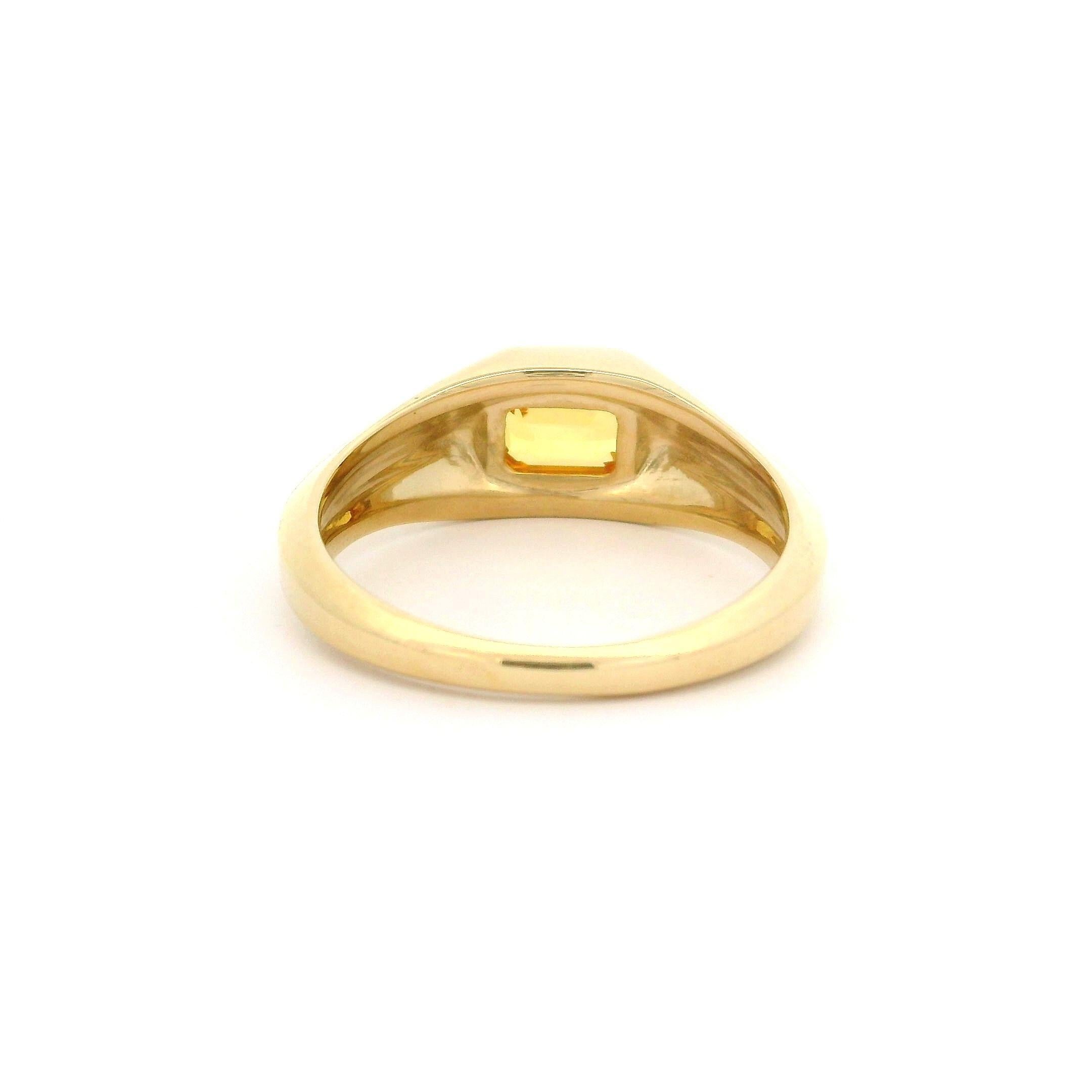 New 14k Yellow Gold 1.12ctw Emerald Cut Yellow Sapphire Solitaire Band Ring For Sale 1