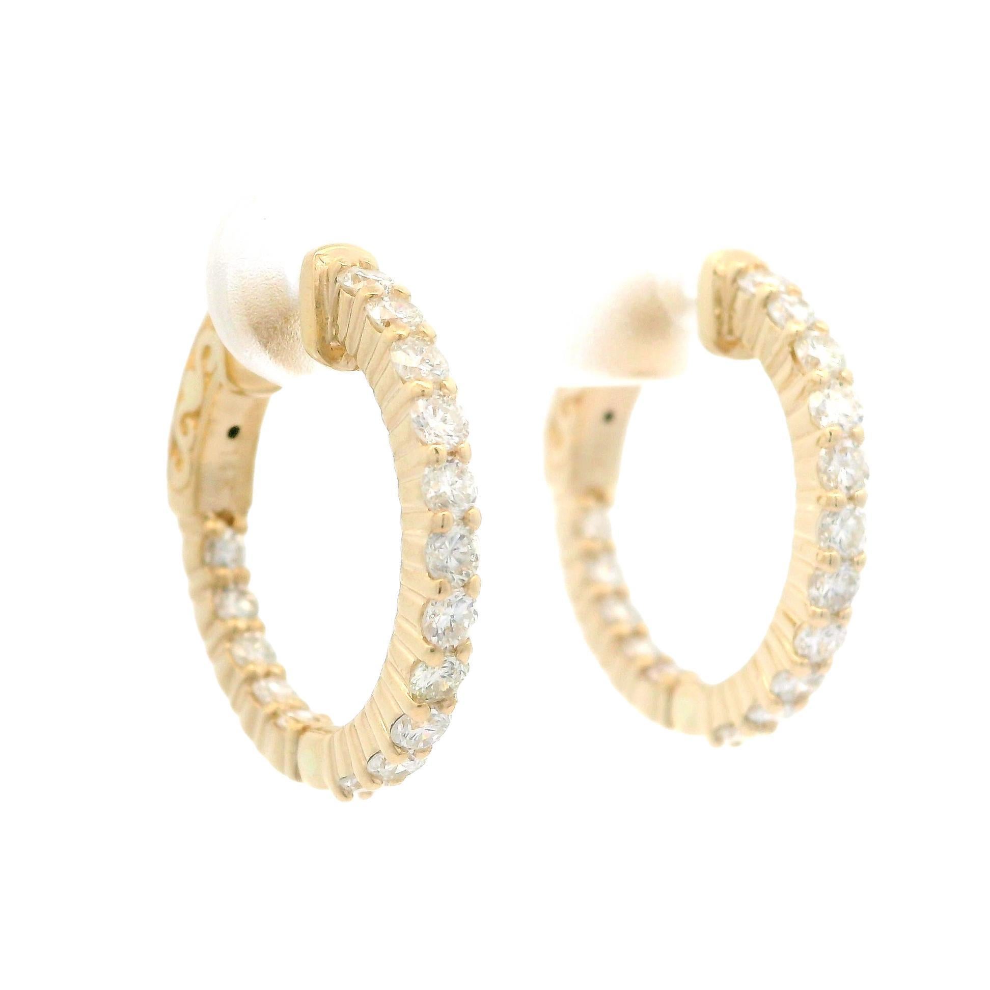 New 14k Yellow Gold 1.22ctw Diamond In & Out Classic Hoop Earrings For Sale 5