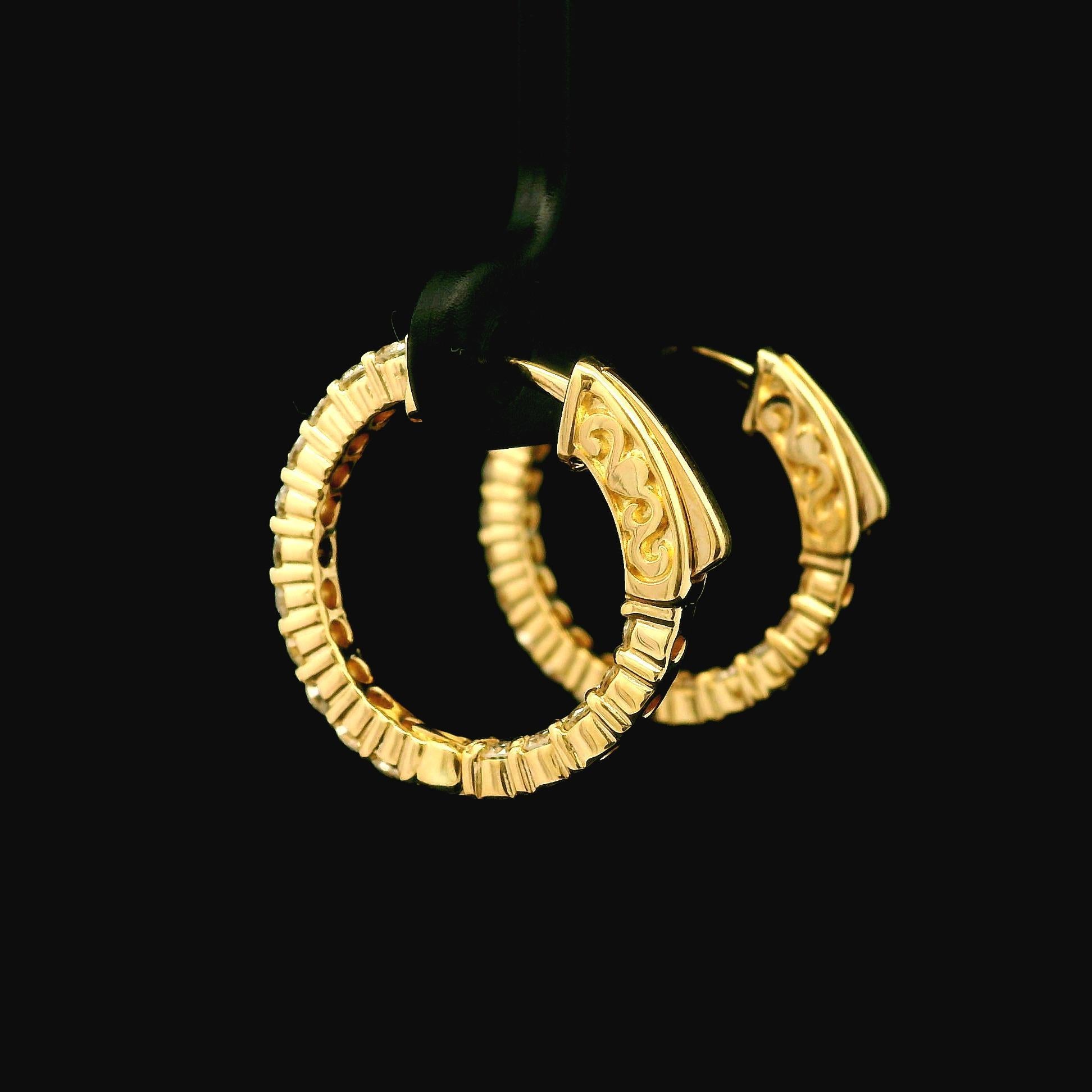 –Stone(s)–
(32) Natural Genuine Diamonds - Round Brilliant Cut - Prong Set - H/I Color - SI1/SI2 w. Few I Clarity - 1.22ctw (exact)

Material: 14K Yellow Gold
Weight: 4.37 Grams
Backing: Push Snap closure (Pierced ears required)
Overall Width: