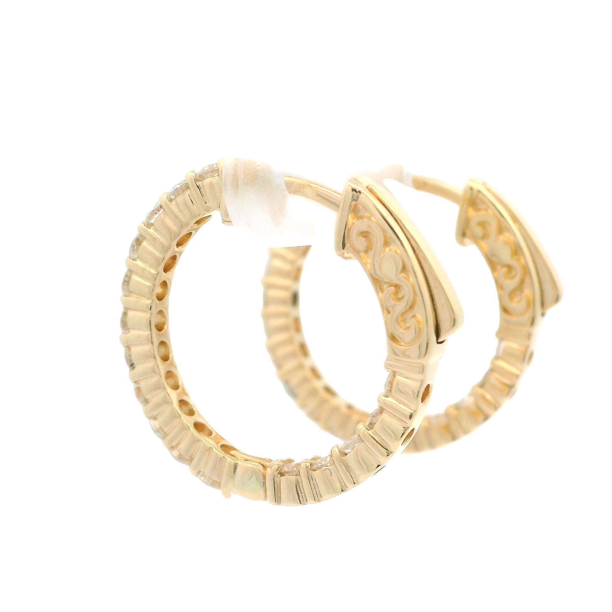 Women's New 14k Yellow Gold 1.22ctw Diamond In & Out Classic Hoop Earrings For Sale