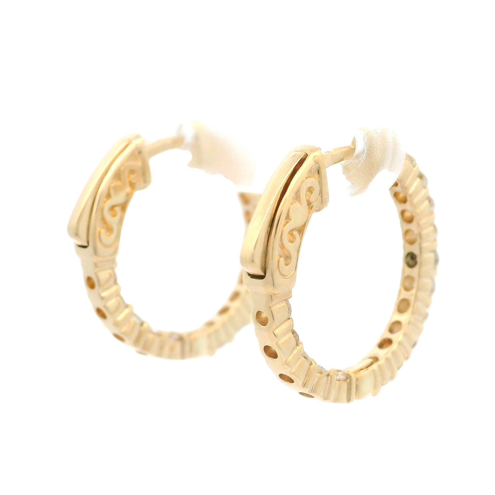 New 14k Yellow Gold 1.22ctw Diamond In & Out Classic Hoop Earrings For Sale 1