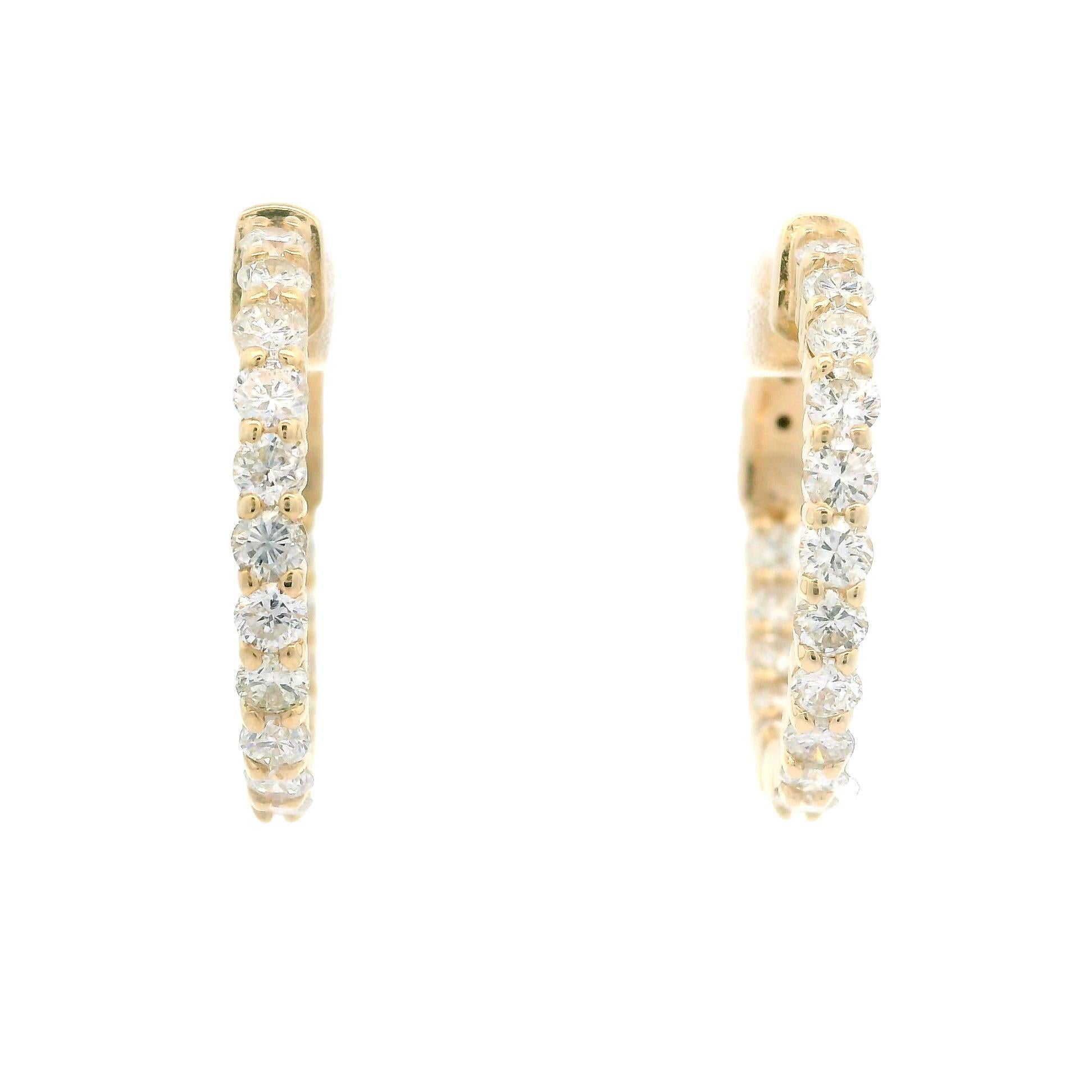 New 14k Yellow Gold 1.22ctw Diamond In & Out Classic Hoop Earrings For Sale 4