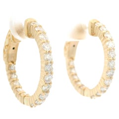 New 14k Yellow Gold 1.22ctw Diamond In & Out Classic Hoop Earrings
