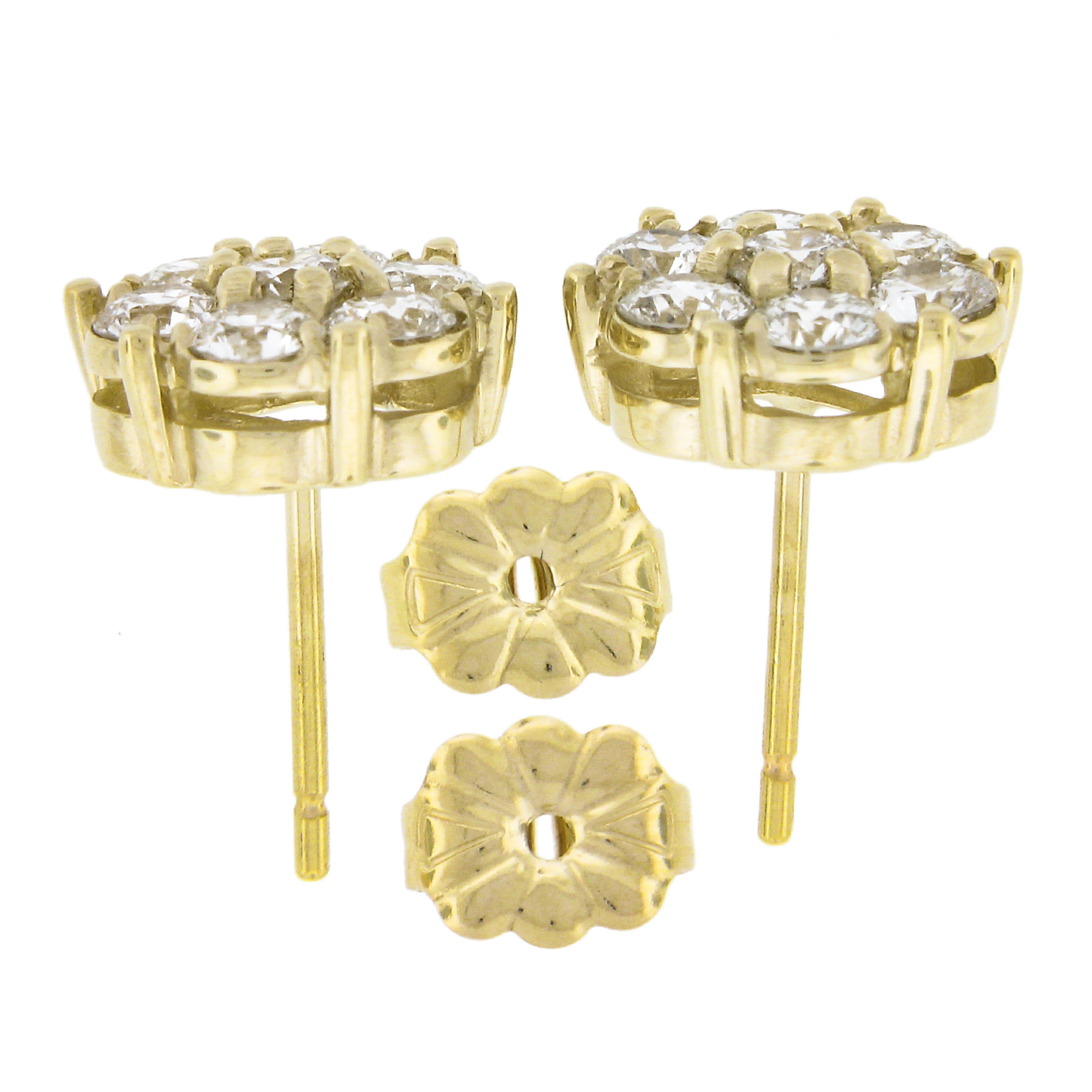 Women's New 14k Yellow Gold 1.22ctw Fiery Brilliant Diamond Cluster Flower Stud Earrings For Sale