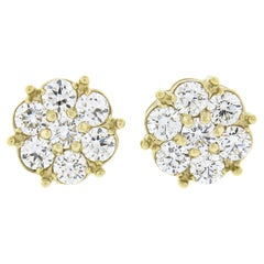New 14k Yellow Gold 1.22ctw Fiery Brilliant Diamond Cluster Flower Stud Earrings