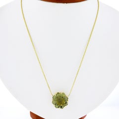 NEW 14K Yellow Gold 13ctw Star Snowflake Cut Smoky Quartz Pendant Chain Necklace
