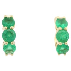 New 14k Yellow Gold 1.44ctw Emerald Classic Hoop Huggie Push Earrings