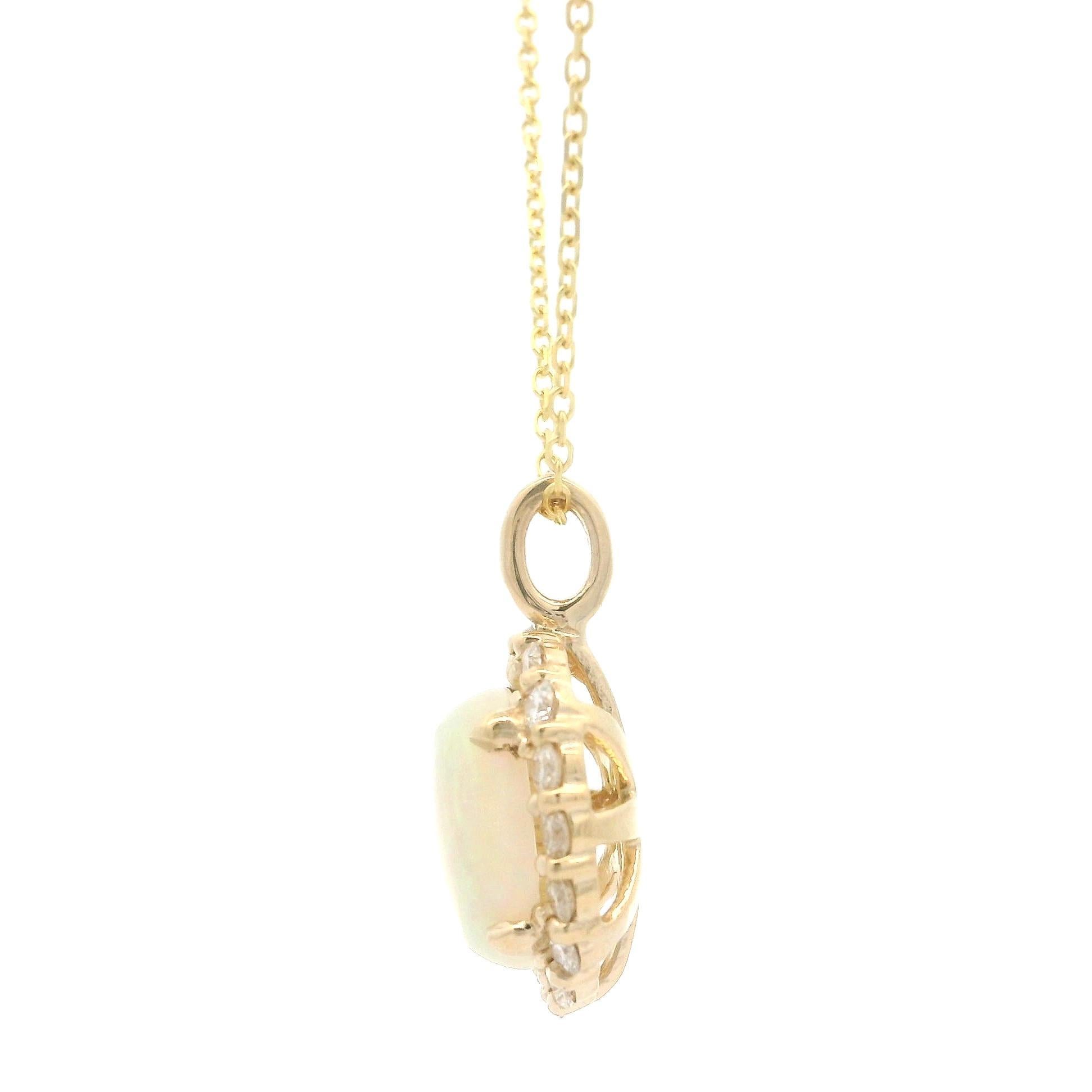 New 14k Yellow Gold 1.52ctw Oval Opal & Diamond Halo Pendant Adjustable Necklace For Sale 2