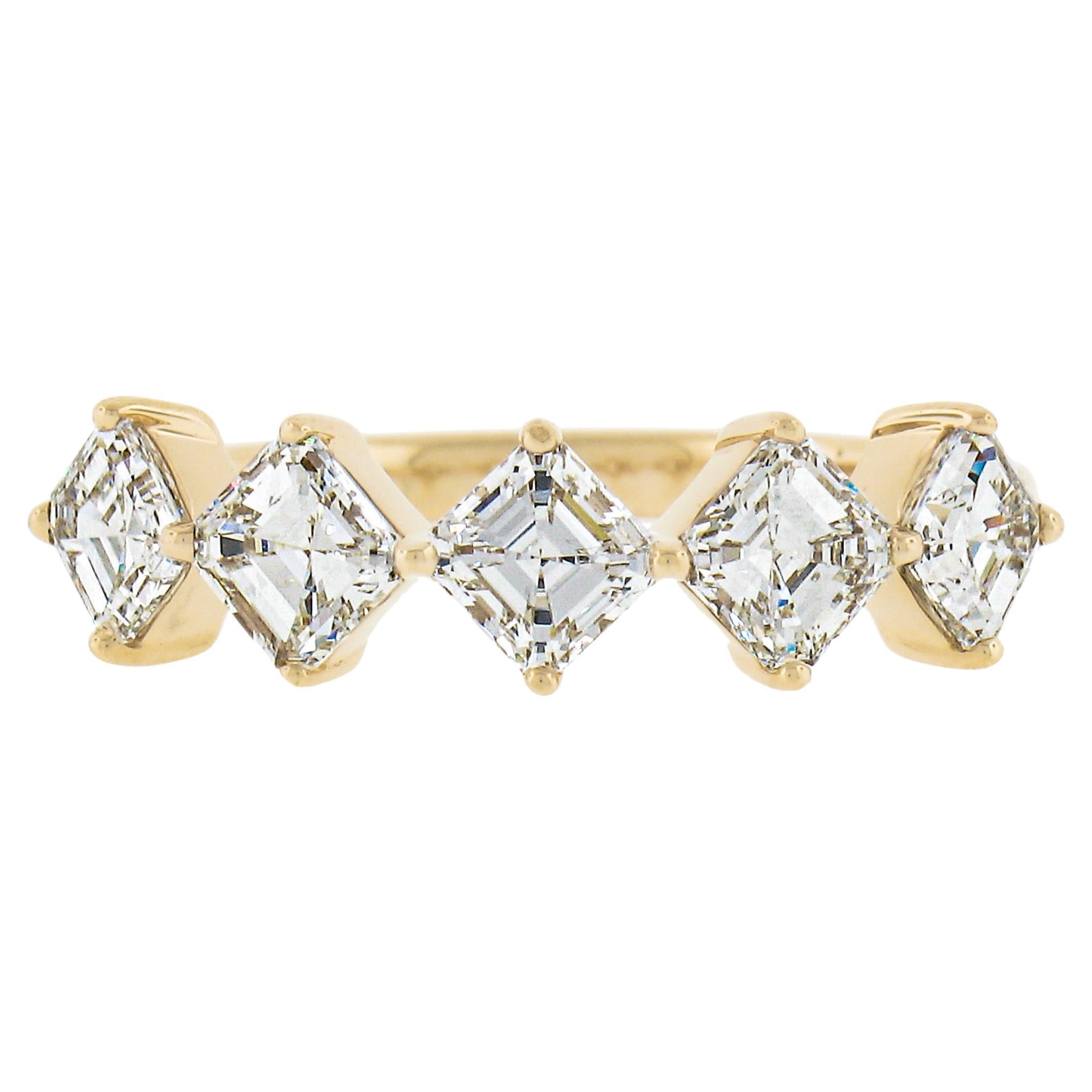 New 14k Yellow Gold 1.56ctw Asscher Cut Diamond Stackable Wedding Band Ring For Sale