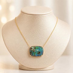 New 14k Yellow Gold 16.22ct Boulder Opal Solitaire Pendant Adjustable Necklace