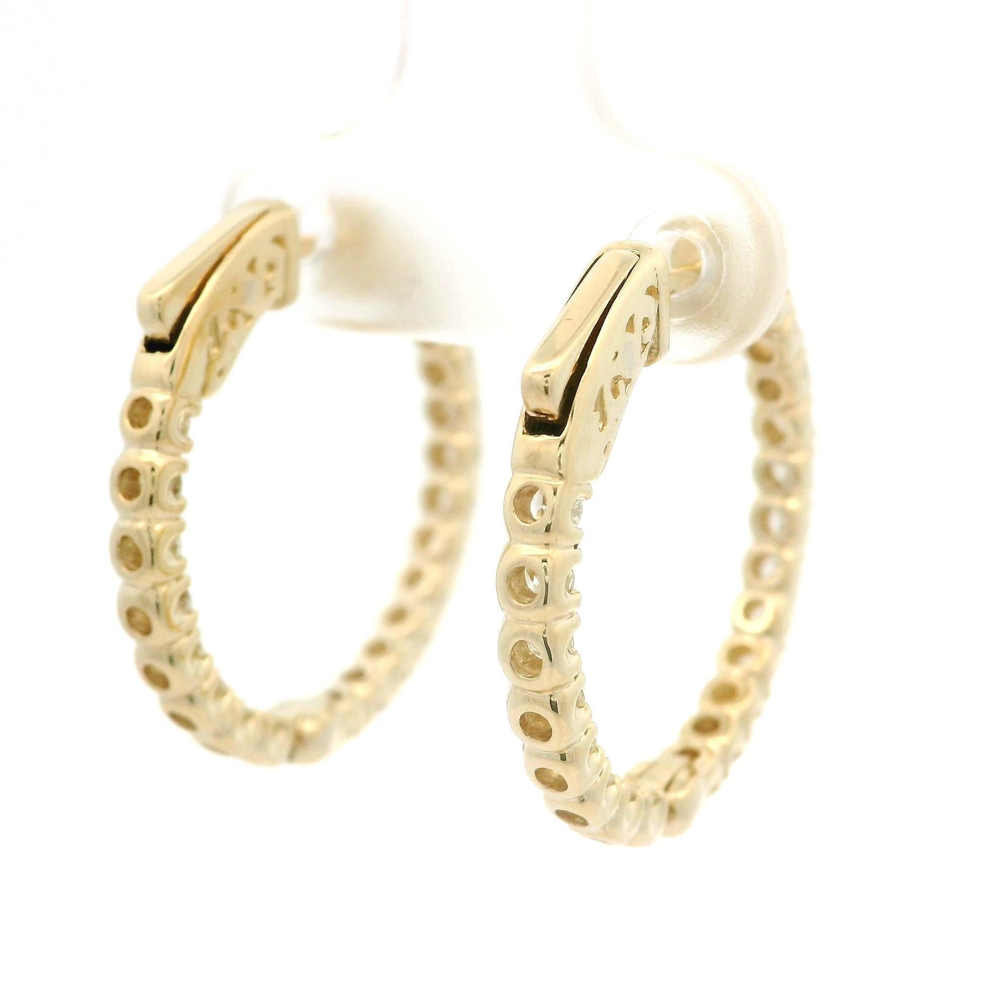 New 14k Yellow Gold 1.71ctw Diamond In & Out Fancy Hoop Earrings w/ Push Clasp in vendita 4