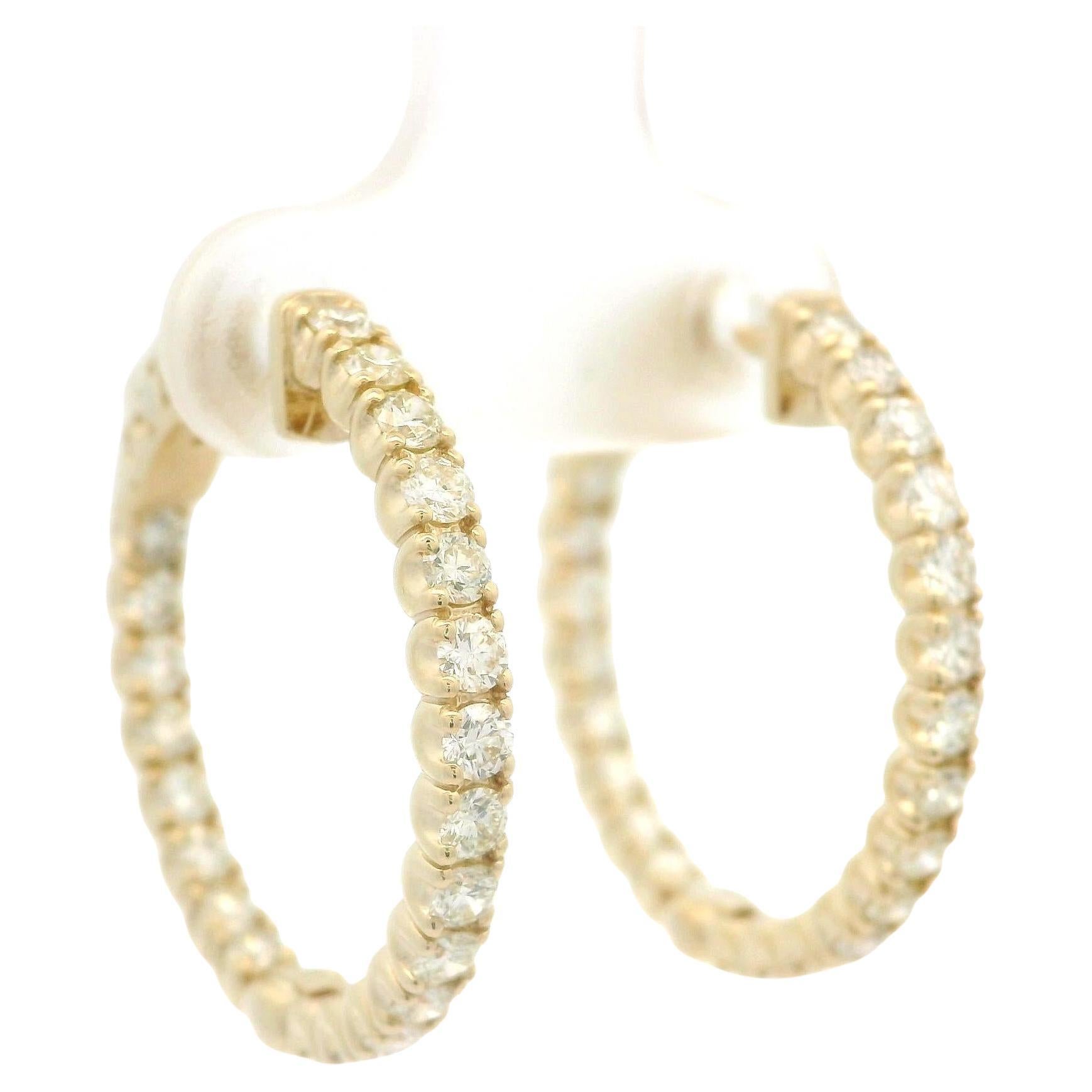 New 14k Yellow Gold 1.71ctw Diamond In & Out Fancy Hoop Earrings w/ Push Clasp