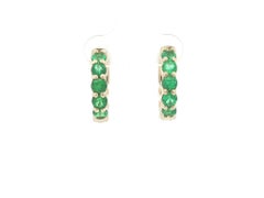 New 14k Yellow Gold 1.72ctw Vivid Green Emerald Push Button Huggie Hoop Earrings