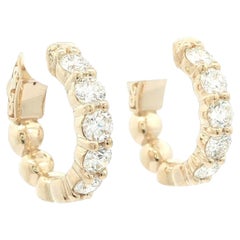 New 14k Yellow Gold 1.83ctw Diamond Hoop Huggie Earrings w/ Push Button Closures