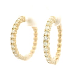 New 14k Yellow Gold 1ctw Diamond Large Fancy Hoop Earrings w/ Push Button Clasp