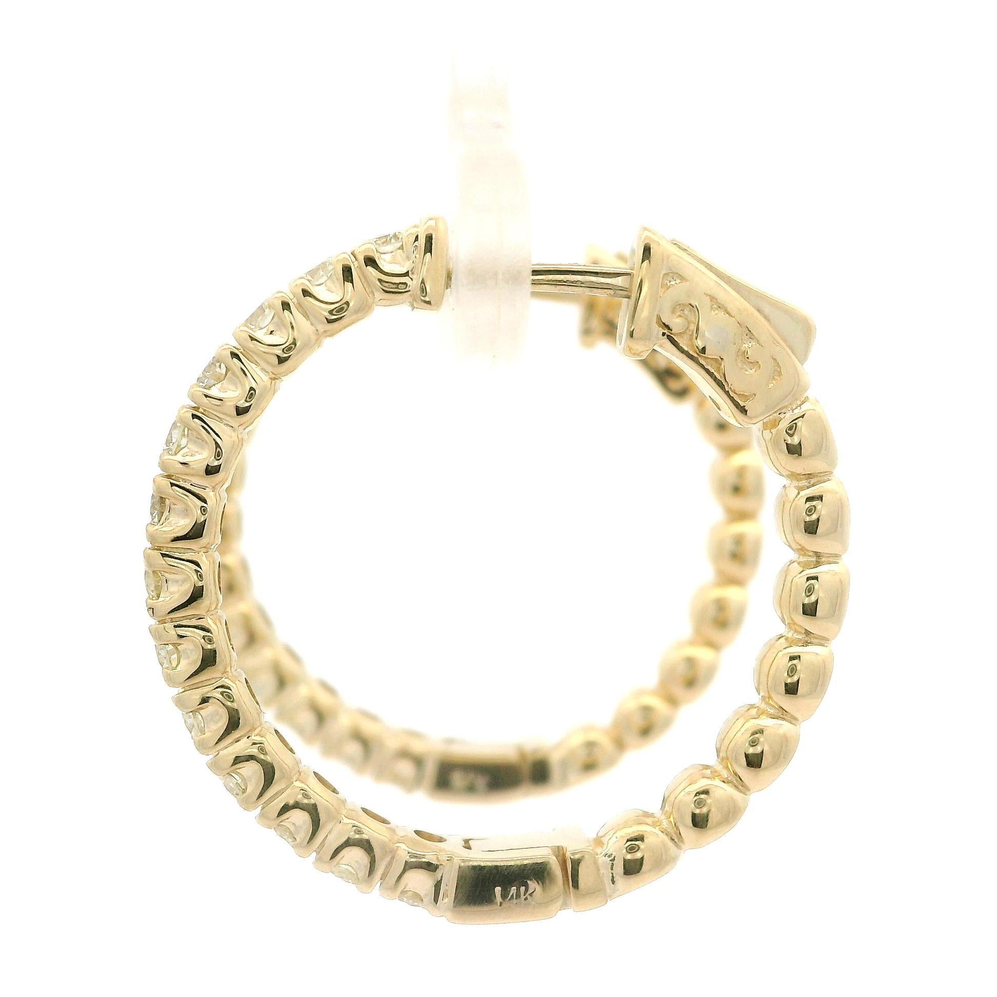 Neu 14k Gelbgold 1ctw Diamant Große Fancy Creolen mit Knopfleiste und Push Button Verschluss (Brillantschliff) im Angebot
