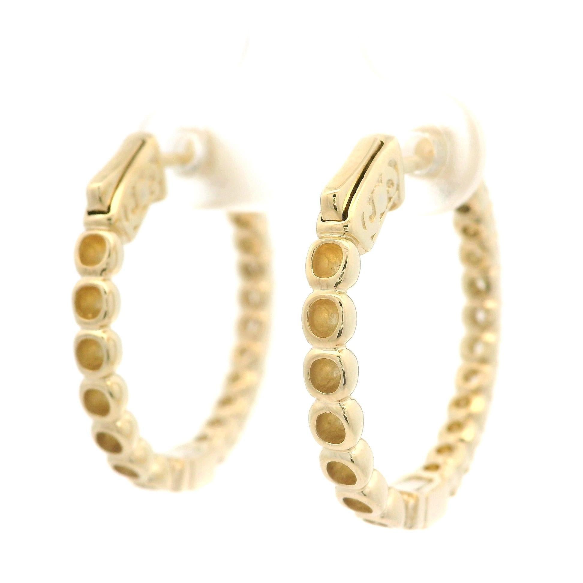 Neu 14k Gelbgold 1ctw Diamant Große Fancy Creolen mit Knopfleiste und Push Button Verschluss Damen im Angebot
