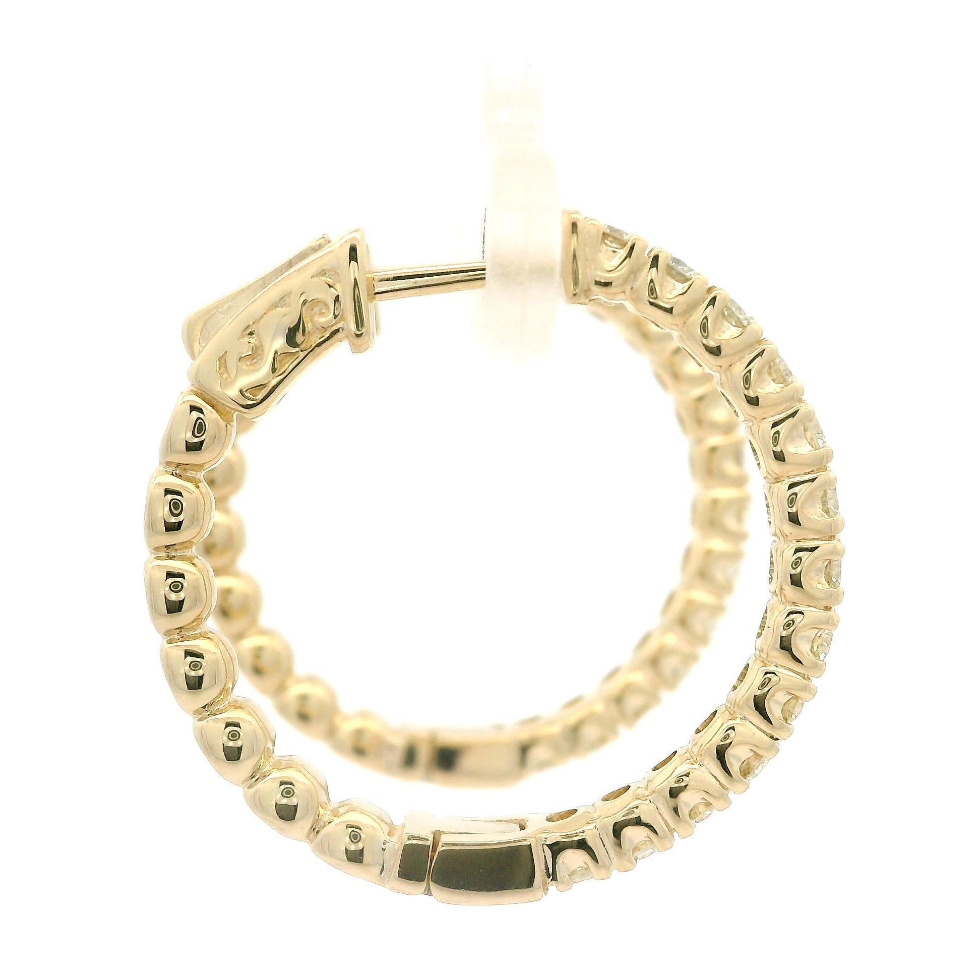 Neu 14k Gelbgold 1ctw Diamant Große Fancy Creolen mit Knopfleiste und Push Button Verschluss im Angebot 1