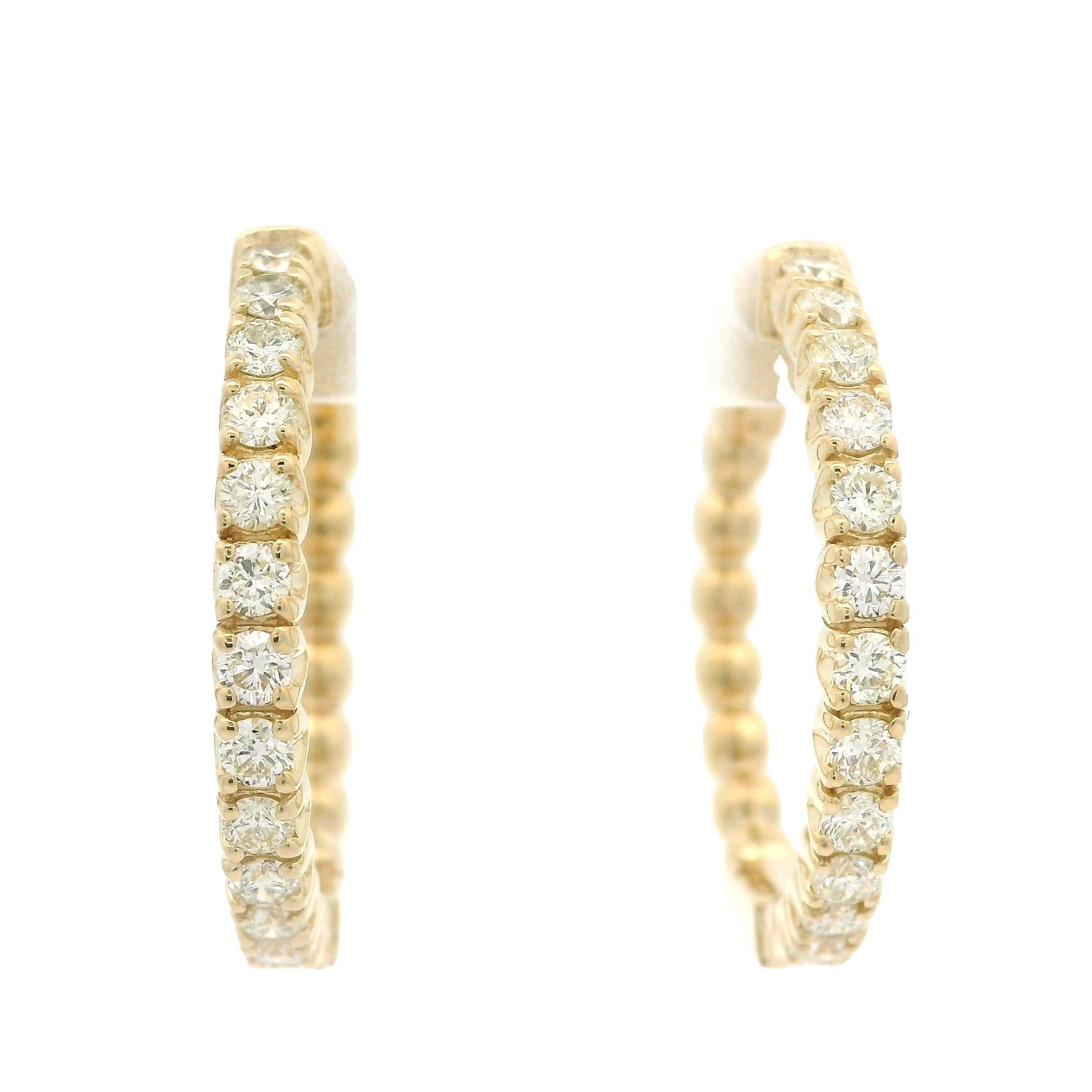 Neu 14k Gelbgold 1ctw Diamant Große Fancy Creolen mit Knopfleiste und Push Button Verschluss im Angebot 2