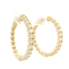 New 14k Yellow Gold 1ctw Diamond Large Fancy Hoop Earrings w/ Push Button Clasp