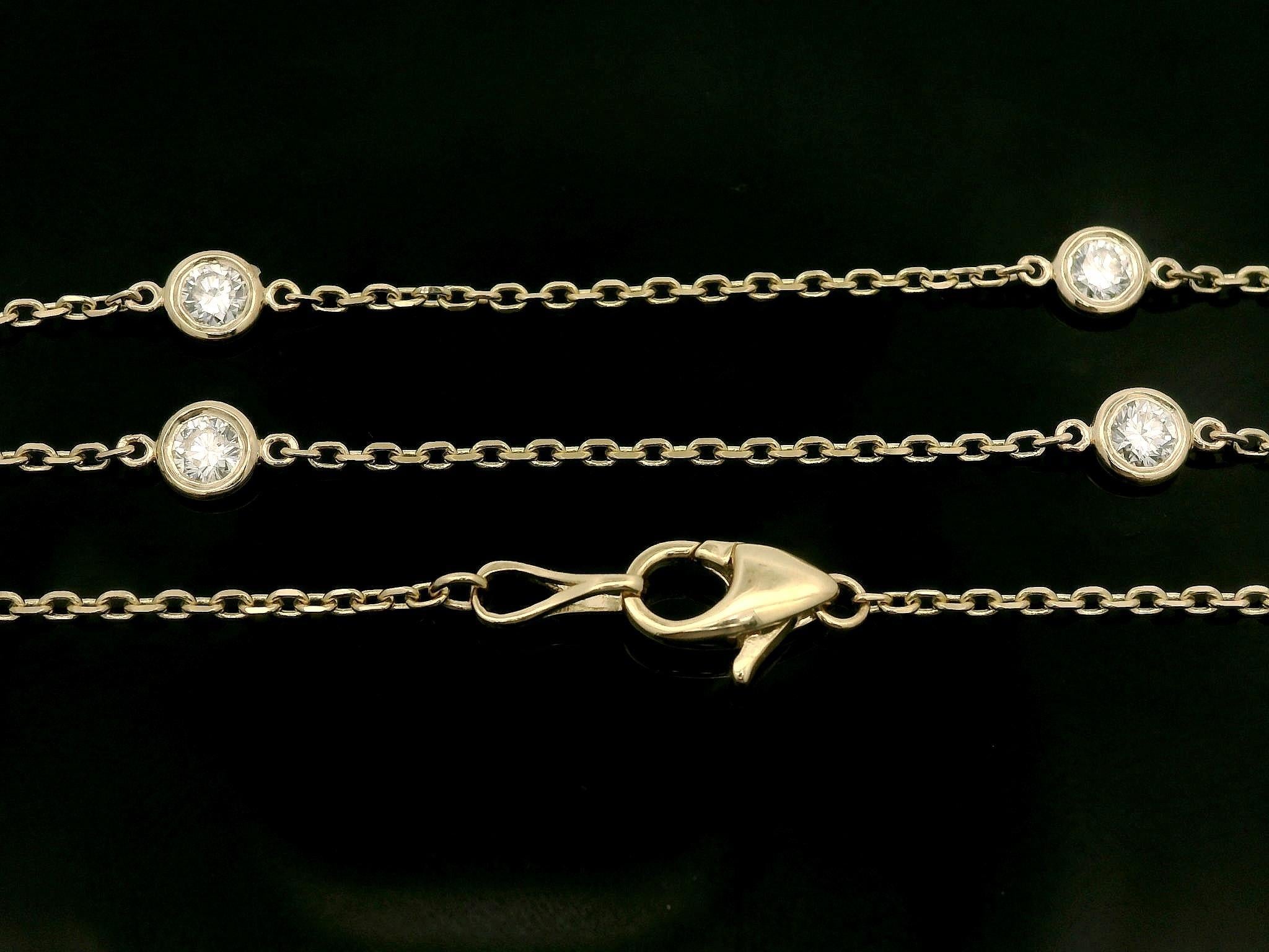 --Stone(s):--
(10) Natural Genuine Diamonds - Round Brilliant Cut - Burnish Set - F/G Color - VS1/VS2 Clarity - 1.0ctw (exact)

Material: Solid 14k Yellow Gold
Weight: 3.6 Grams
Chain Type: By The Yard Cable Link
Chain Length: 18 Inches