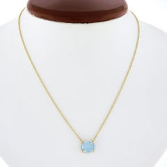 New 14k Yellow Gold 2.46ct Oval Aquamarine Pendant & 16" or 18" Adjustable Chain