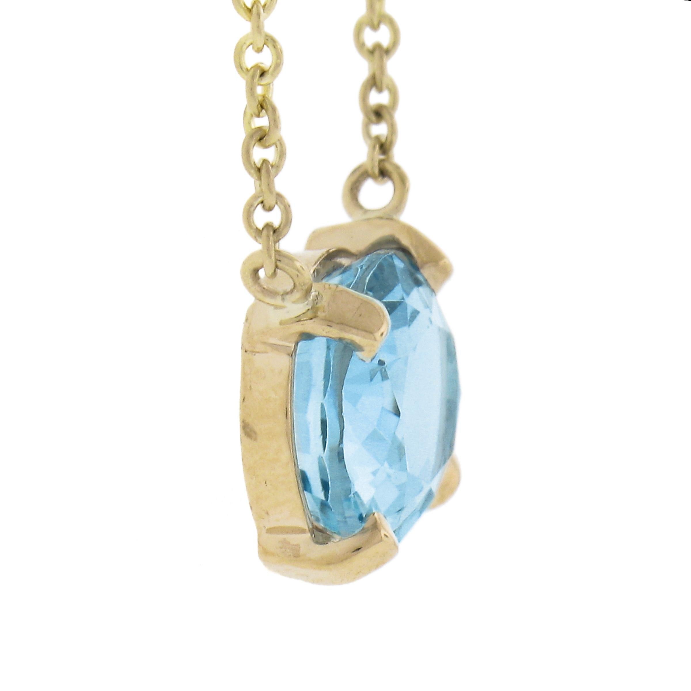 Nouveau pendentif aigue-marine ovale de 2,46 carats en or jaune 14 carats et chaîne réglable de 16 ou 18 pouces Neuf - En vente à Montclair, NJ