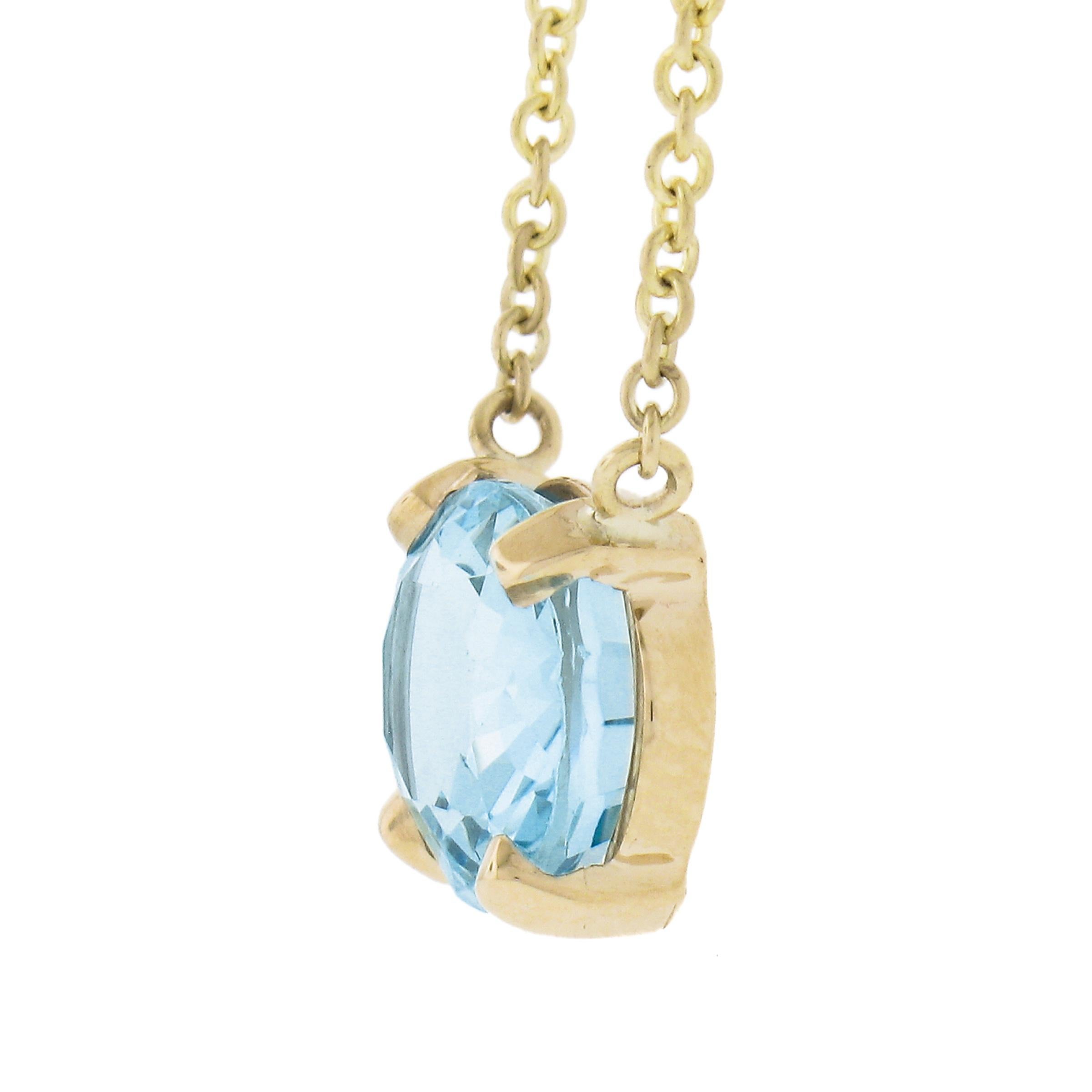 Nouveau pendentif aigue-marine ovale de 2,46 carats en or jaune 14 carats et chaîne réglable de 16 ou 18 pouces Pour femmes en vente
