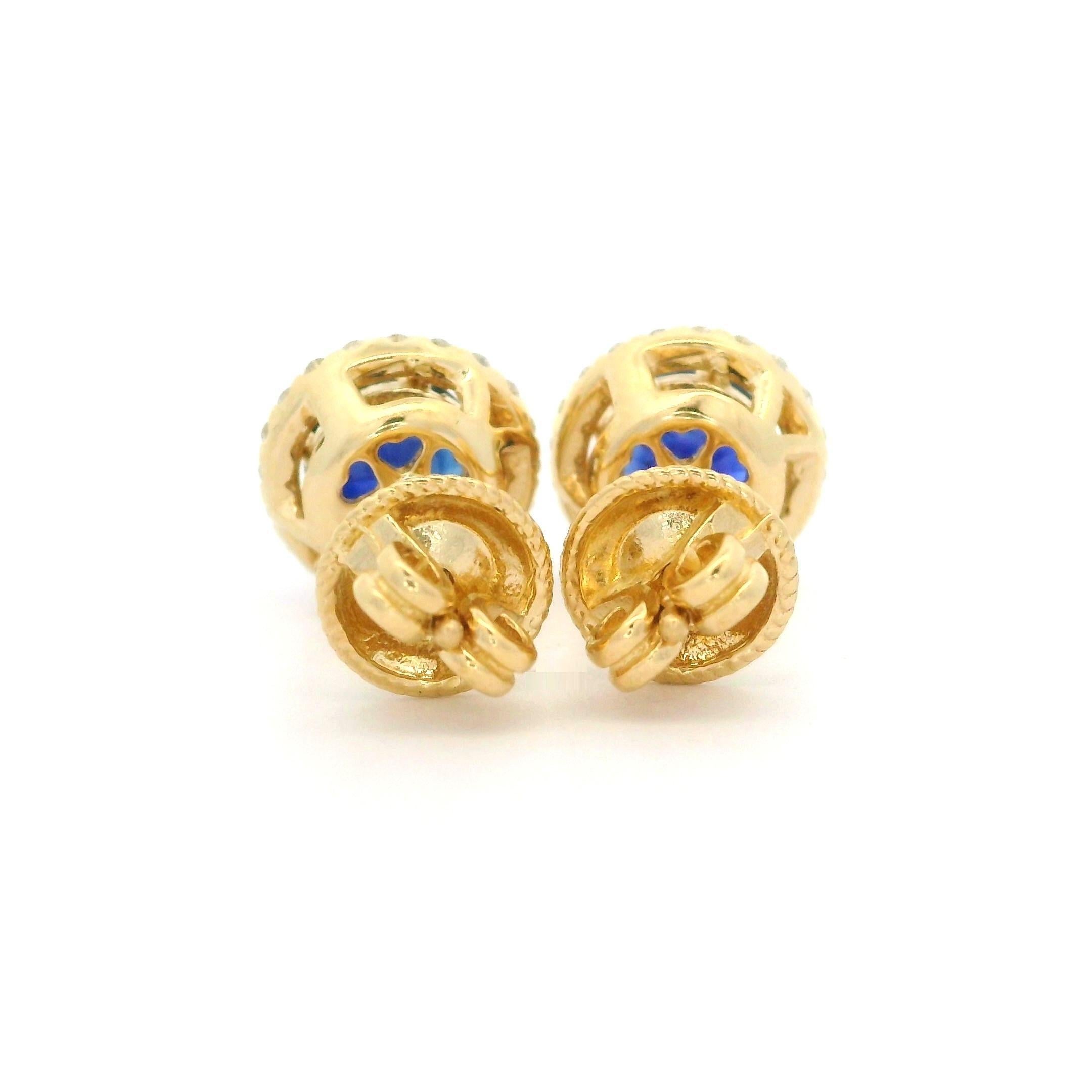 Clous d'oreilles en or jaune 14 carats avec saphirs 2,51 carats et diamants halo en vente 7