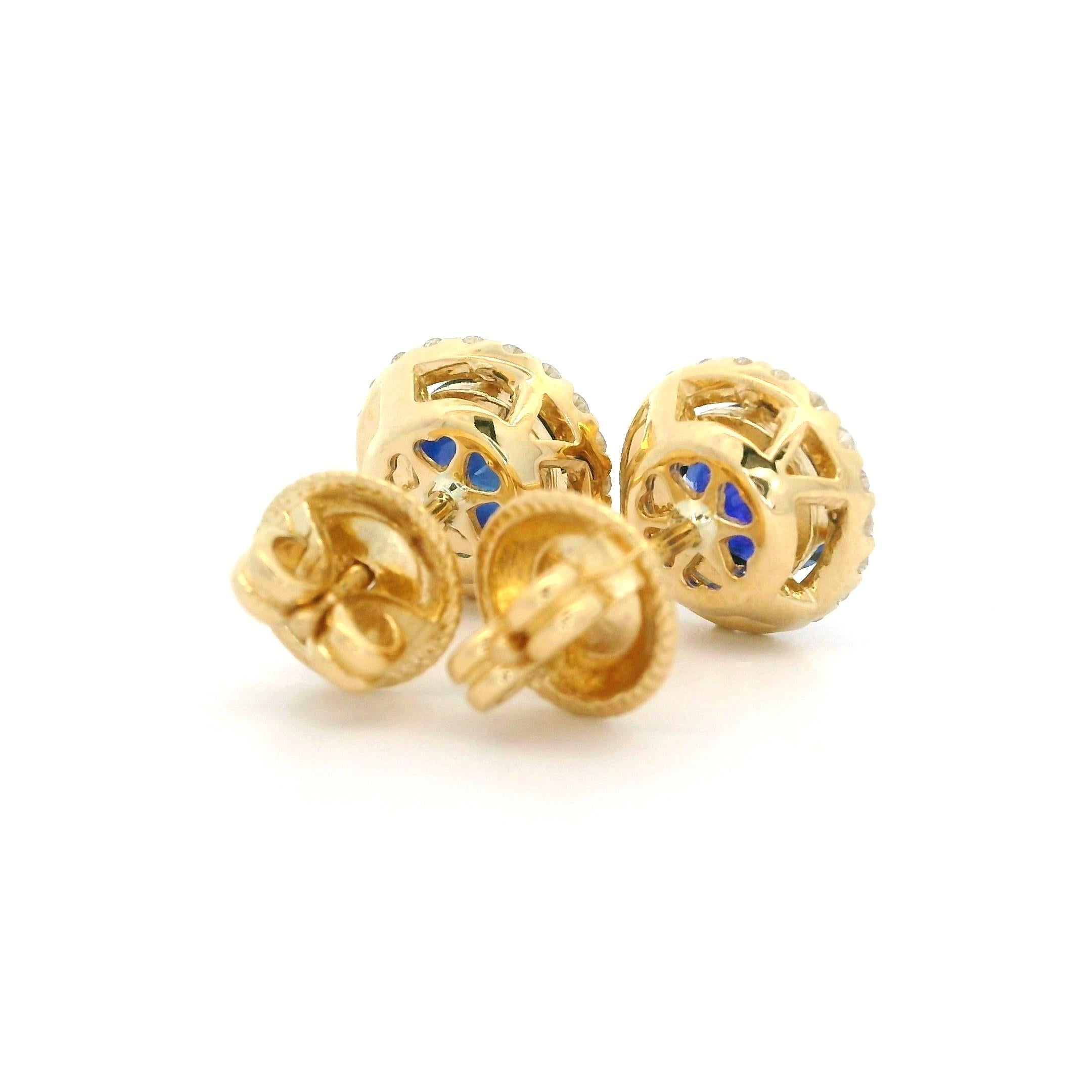 Clous d'oreilles en or jaune 14 carats avec saphirs 2,51 carats et diamants halo en vente 8