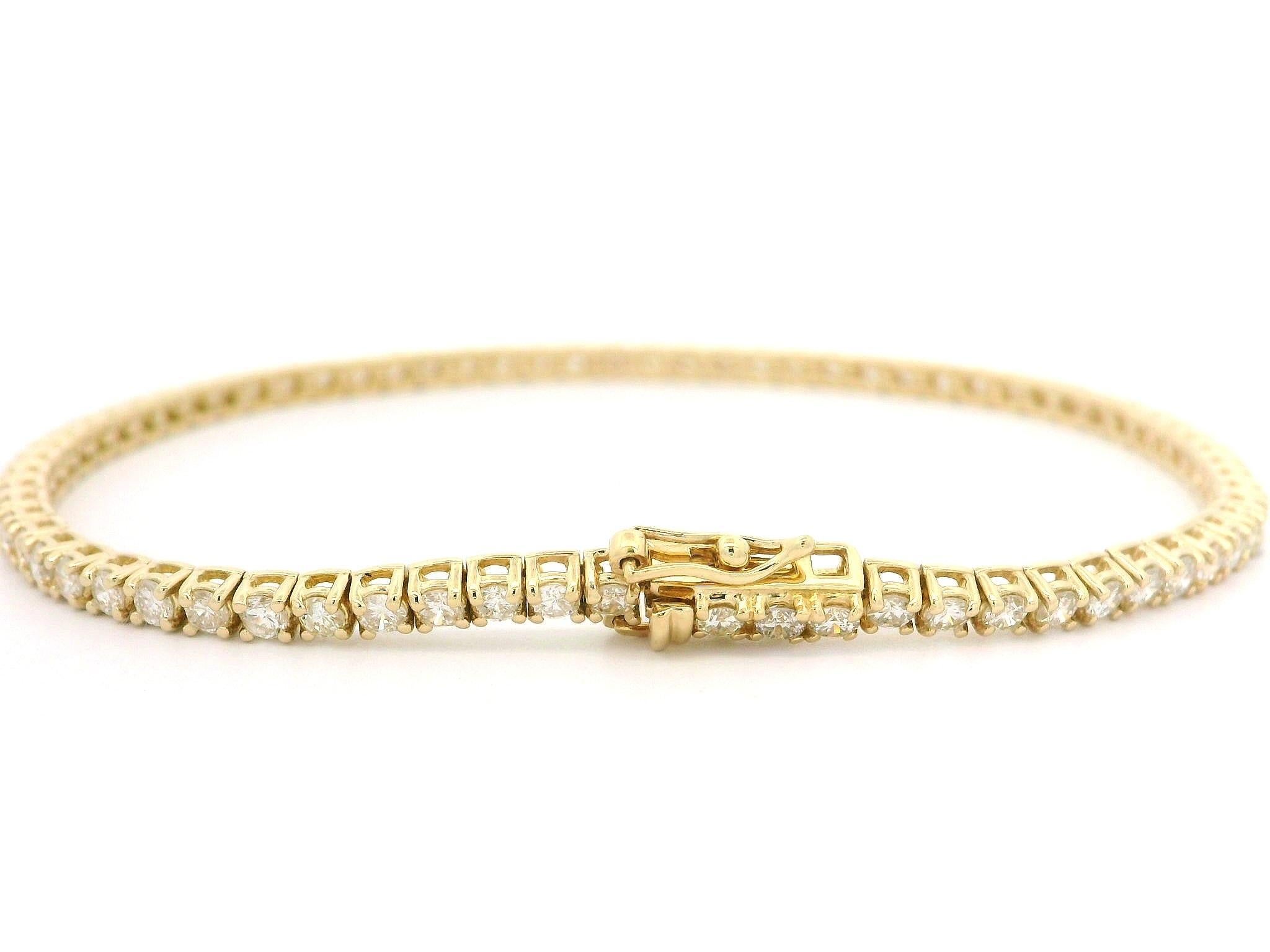 Women's New 14k Yellow Gold 2.65ctw Round Diamond Petite Stackable Line Tennis Bracelet