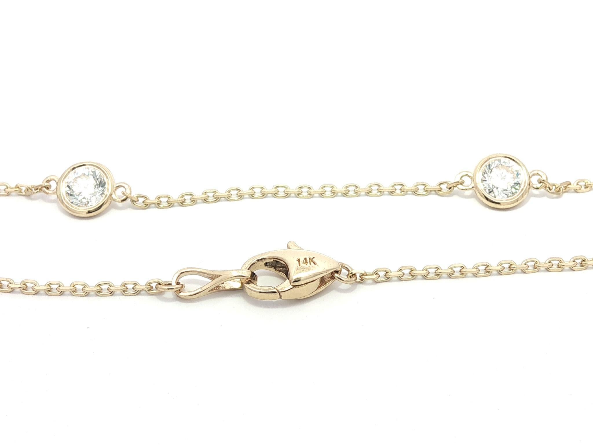 Taglio brillante Nuova collana a catena in oro giallo 14k con diamante rotondo da 3,01ctw 10 stazioni per metro