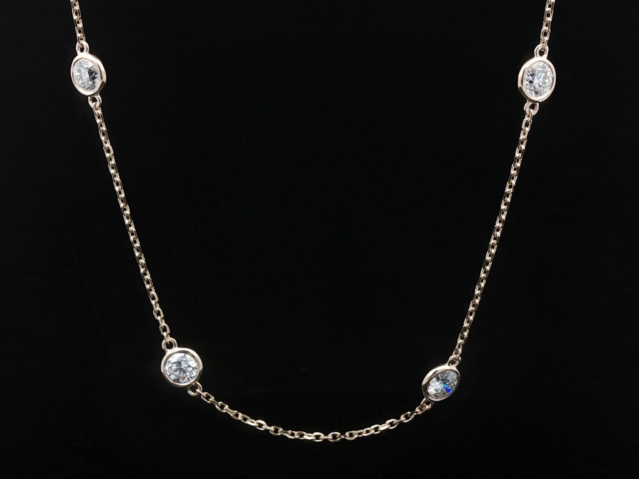 Donna Nuova collana a catena in oro giallo 14k con diamante rotondo da 3,01ctw 10 stazioni per metro