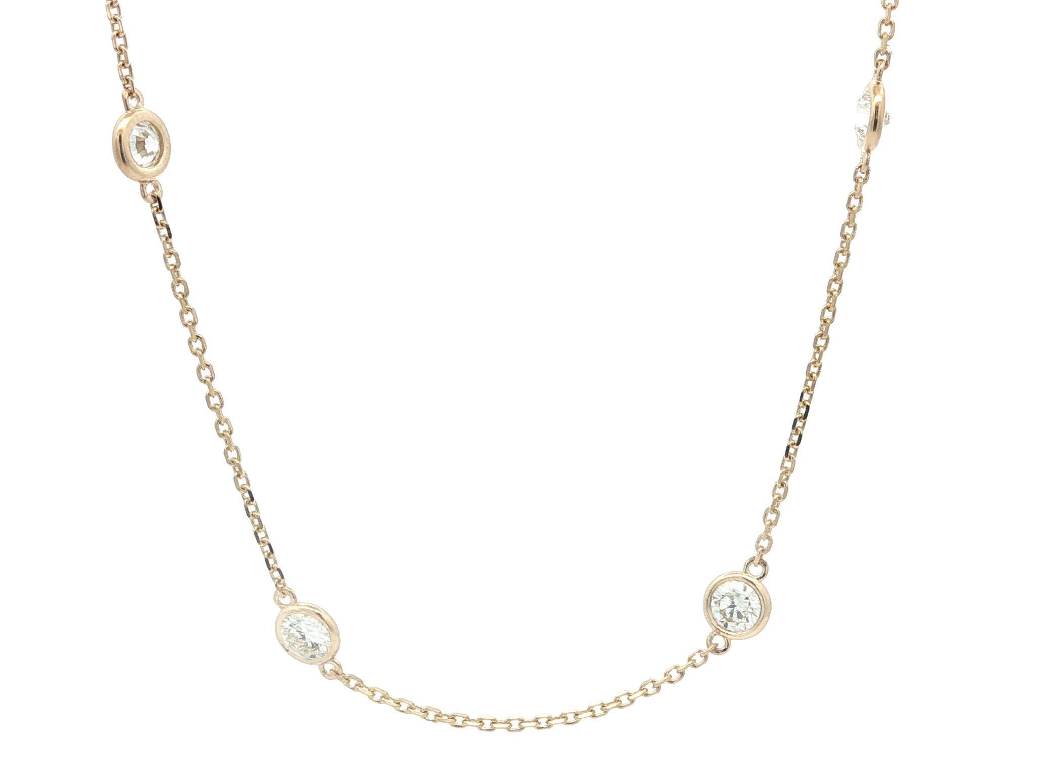 Nuova collana a catena in oro giallo 14k con diamante rotondo da 3,01ctw 10 stazioni per metro 1