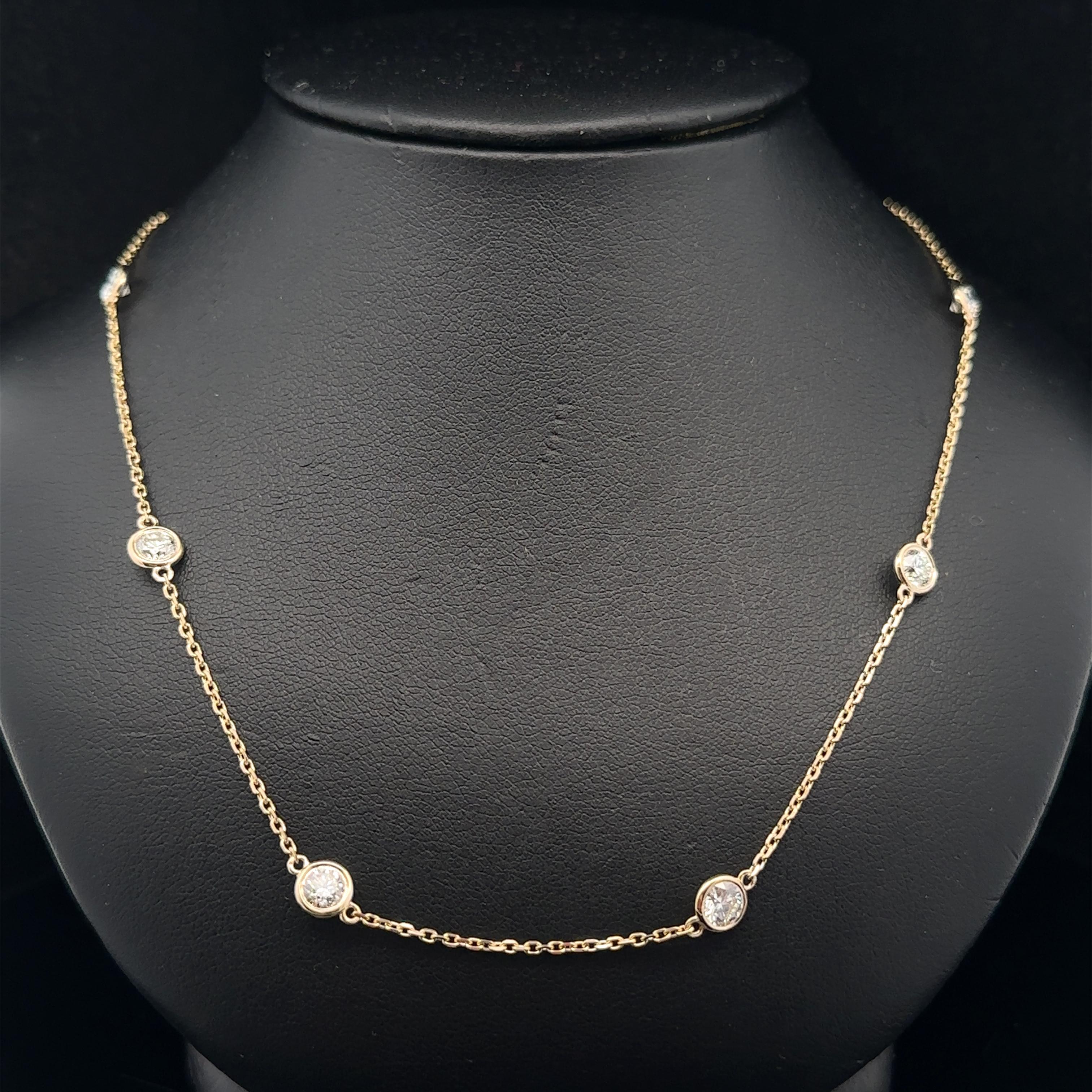 Nuova collana a catena in oro giallo 14k con diamante rotondo da 3,01ctw 10 stazioni per metro 2