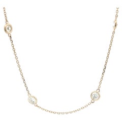 New 14k Yellow Gold 3.01ctw Round Diamond 10 Station By The Yard Chain Necklace