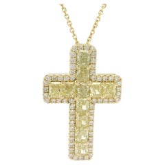 New 14k Yellow Gold 3.10ctw Yellow 
White Diamond Cross Pendant Necklace
