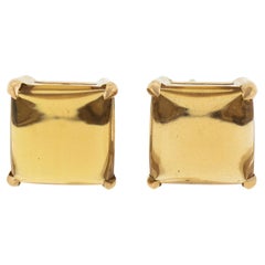 New 14k Yellow Gold 4.10ctw Square Cabochon Natural Honey Citrine Stud Earrings