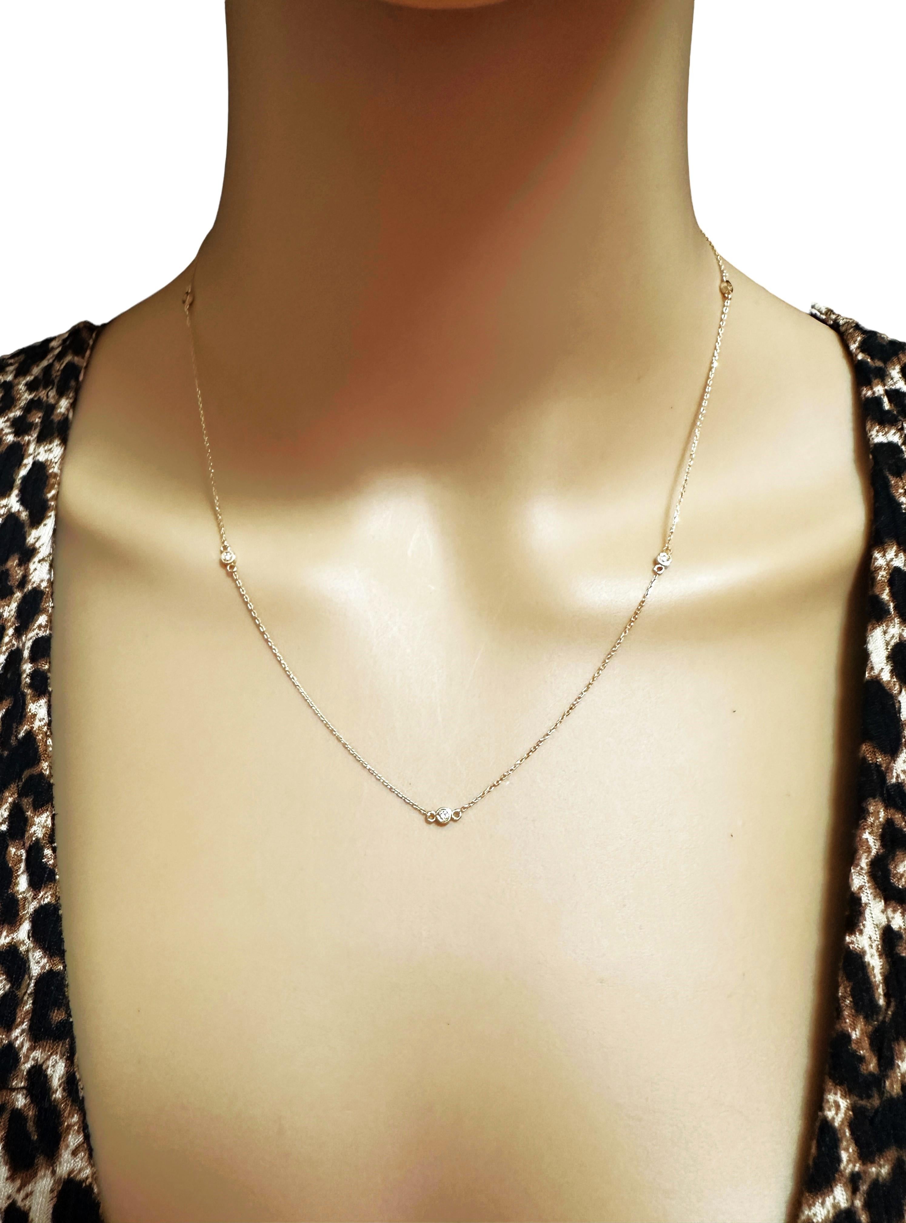 Neu 14k Gelbgold 5 Steine Diamanten by the Yard Halskette mit Zertifikat (Brillantschliff)