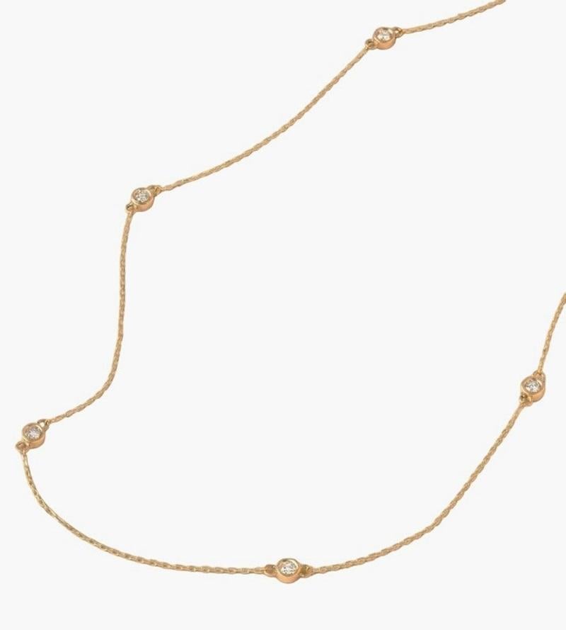Neu 14k Gelbgold 5 Steine Diamanten by the Yard Halskette mit Zertifikat 2