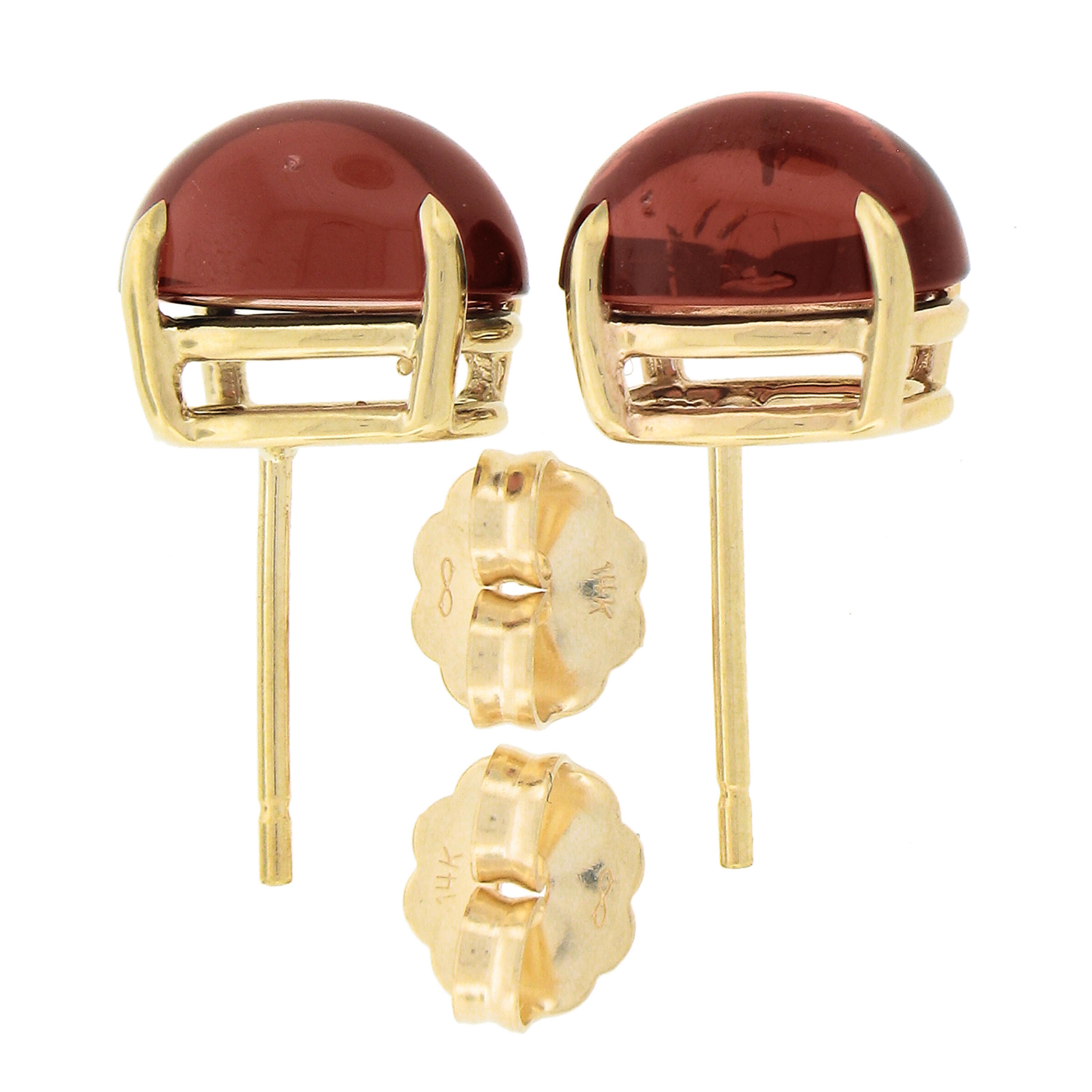 14 Karat Gelbgold 5,57 Karat Oval Cabochon Natürlicher reichlich roter Granat Ohrstecker (Ovalschliff)