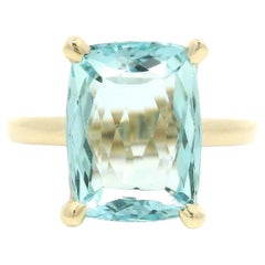 NEW 14k Yellow Gold 6.12ctw Cushion Blue Aquamarine Solitaire Ring