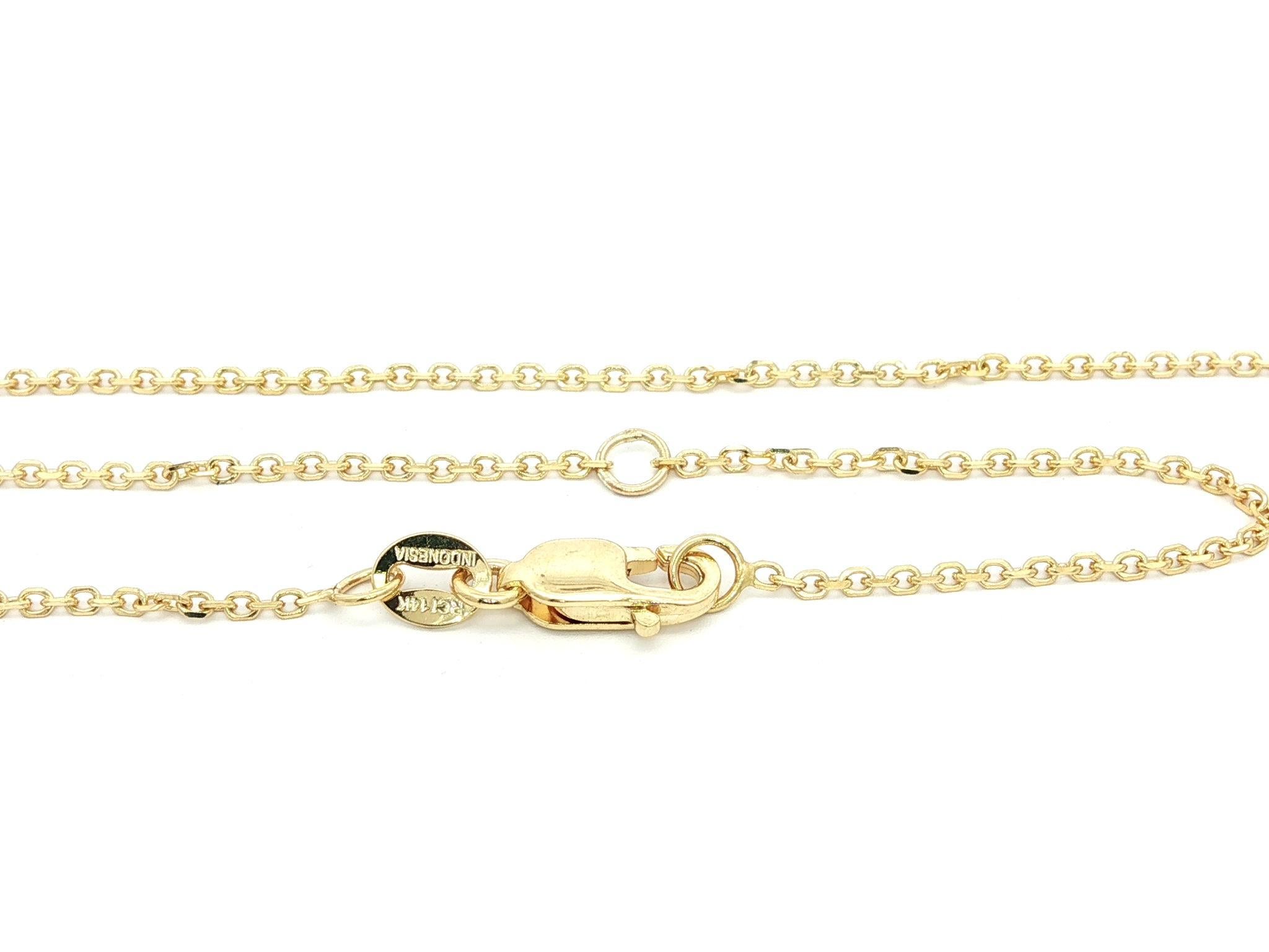 --Pierre(s) :...
(1) Diamant naturel véritable - taille ronde brillante - serti - beau diamant blanc brillant - 0.04ctw (exact)

MATERIAL : Or jaune 14k massif 
Poids : 3.7 grammes
Type de chaîne : Ajustable 16