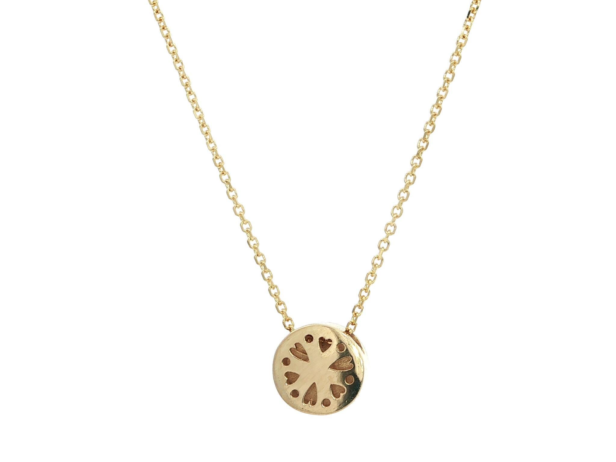 New 14k Yellow Gold Diamond Round Circle Disk Slide Pendant Necklace en vente 1