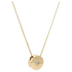 New 14k Yellow Gold Diamond Round Circle Disk Slide Pendant Necklace