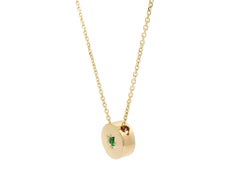 New 14k Yellow Gold Emerald Round Disk Circle Slide Pendant Necklace