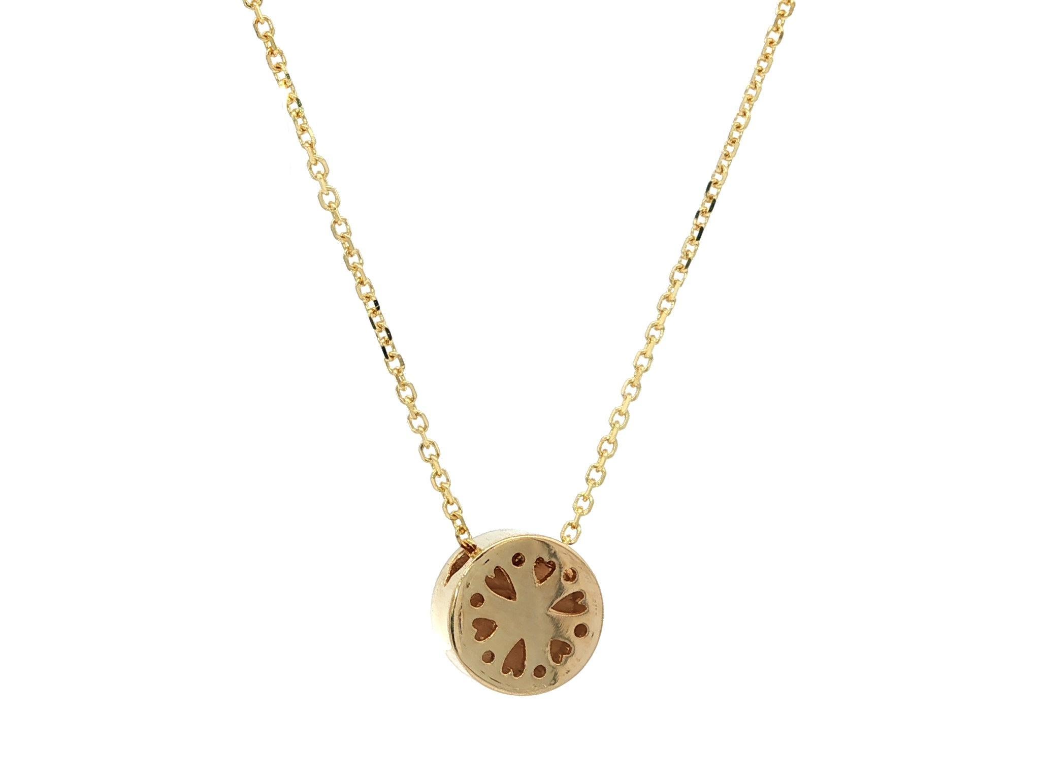 New 14k Yellow Gold Emerald Round Disk Circle Slide Pendant Necklace im Zustand „Neu“ im Angebot in Montclair, NJ
