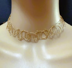 New 14k Yellow Gold Flexible Wire Tatto Choker Neckloace 17.5 inches